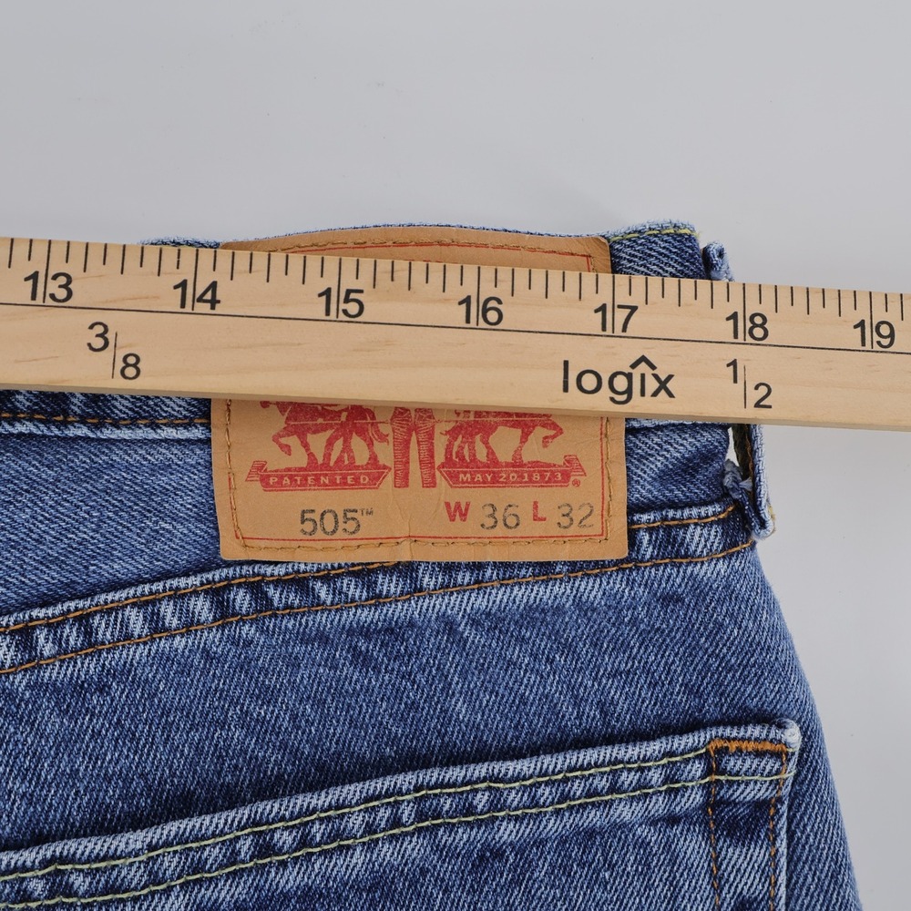 Levi's 505 Regular Fit Jeans Blue Full Length Mens 36x32 (Inseam measures 30") - Picture 5 of 7